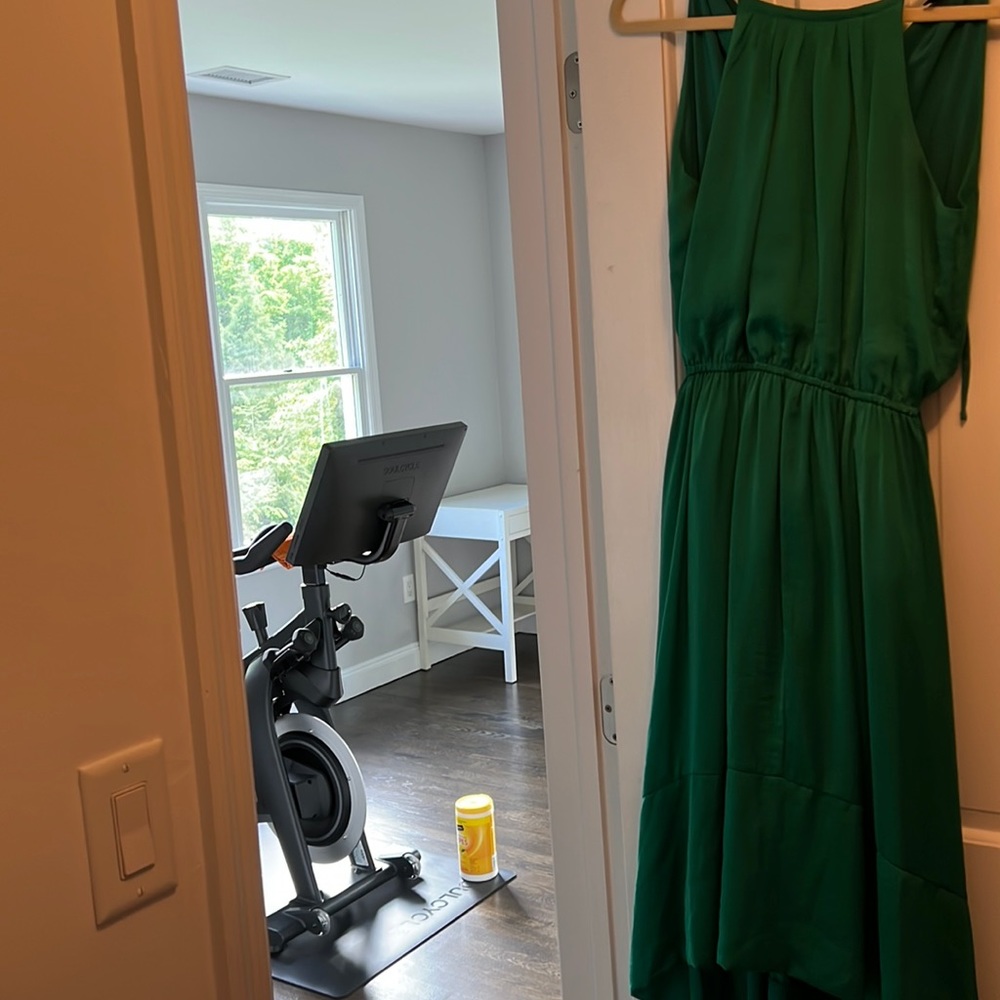 Emerald green high low halter dress